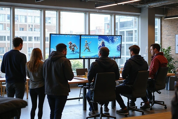 Modern office space with team collaborating