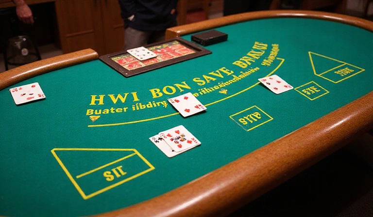 Baccarat table with cards and betting areas