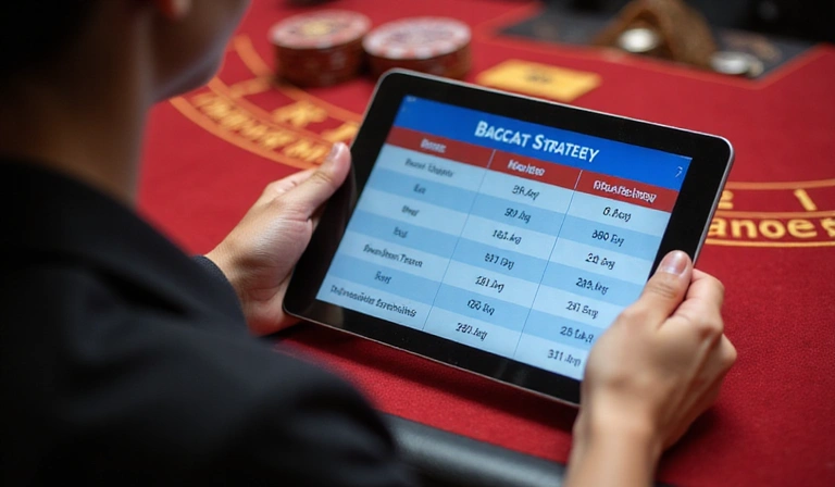 Person studying baccarat strategy on a tablet