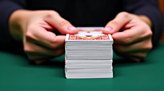 A hand shuffling a deck of cards
