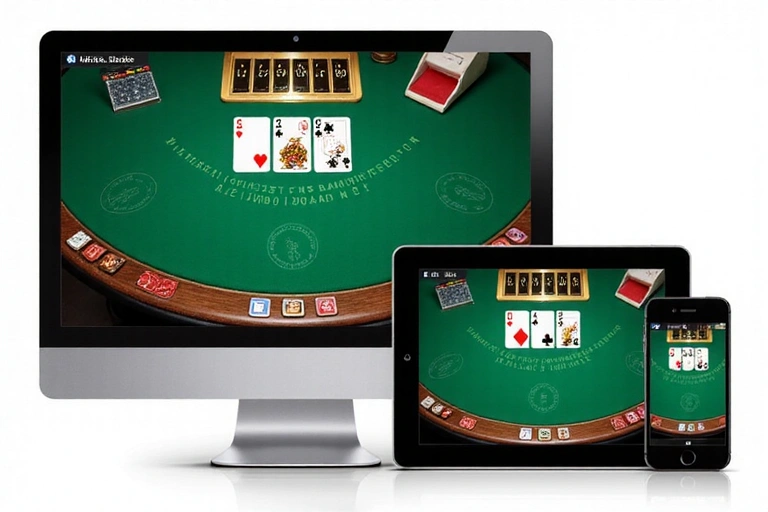 Various devices (desktop, tablet, phone) displaying the Blackjack game interface