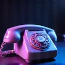 A retro rotary phone icon glowing with neon colors