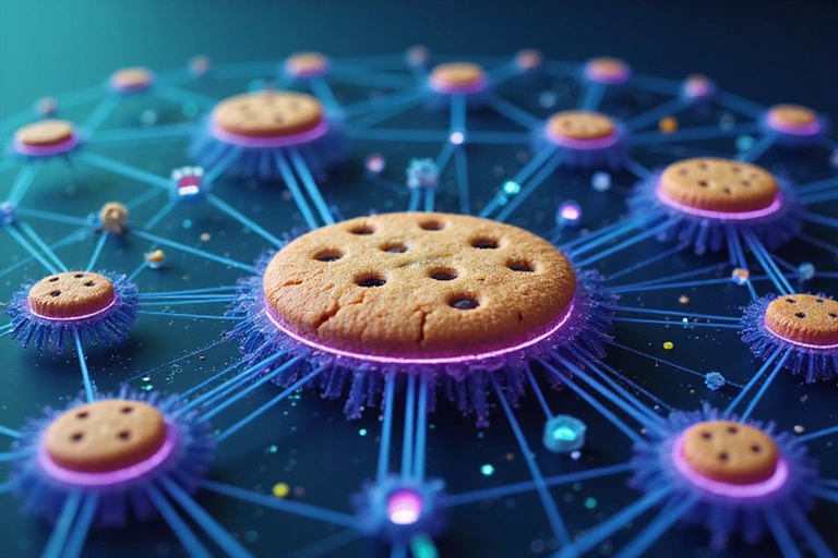 Digital cookies illustration showing data flow and security