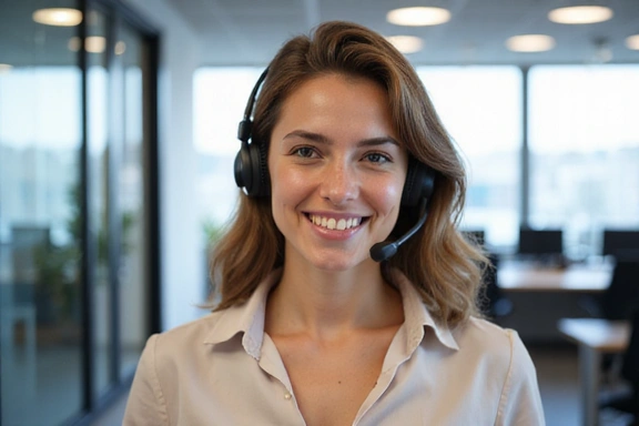 Customer support agent with headset
