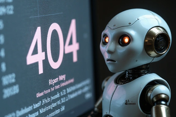 Confused robot looking at a broken web page
