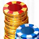 A stylized icon representing a stack of poker chips, with gold, red, and blue chips stacked neatly.