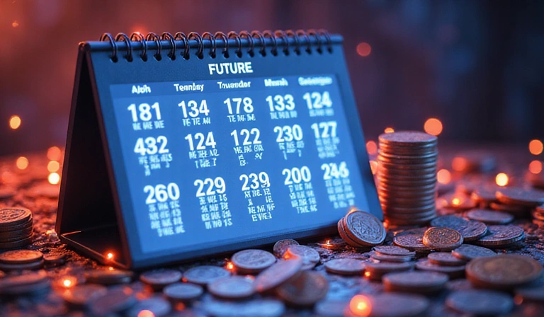 A calendar marked with upcoming tournament dates, surrounded by shimmering virtual coins and chips, symbolizing future prizes.